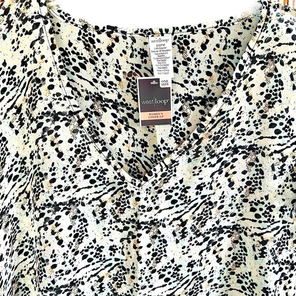 West Loop Animal Print Kimono Cover Up Boho Pom Pom Trim V Neck Sheer NWT OSFM - Picture 2 of 10